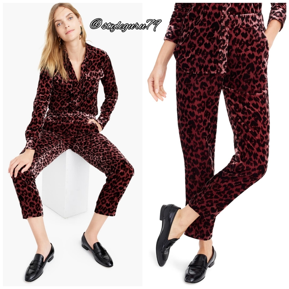 NWT, J. Crew, Rose Leopard Velvet Pull On Pants